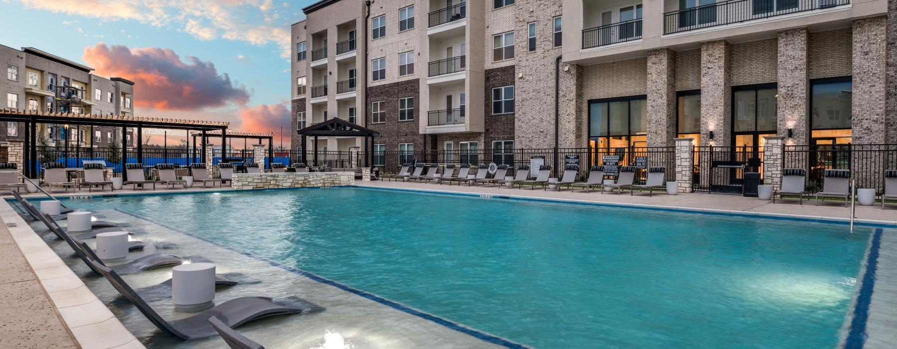 a pool in a courtyard